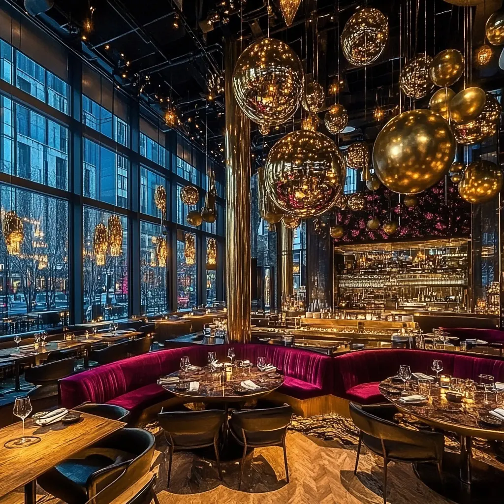 Modern Restaurant Design: Creating a Warm and Inviting Atmosphere A cozy restaurant interior featuring comfortable seating, an open kitchen, and warm ambient lighting.